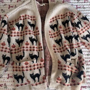 Maurices Beige and Black Halloween Cat Cardigan
